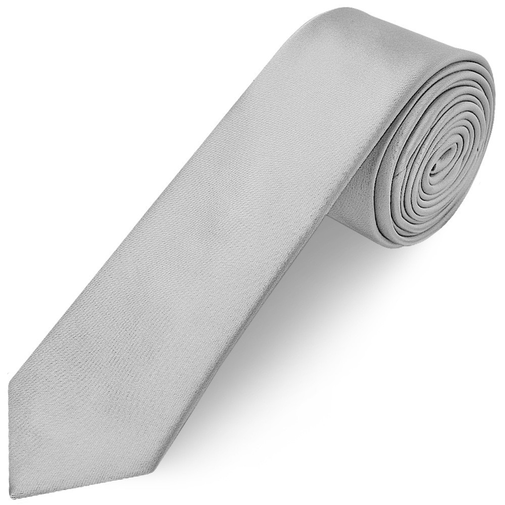 Handmade Plain Silver Satin Skinny Men's Tie Wedding Grooms Formal Prom Thin Tie