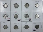 Roosevelt BU 90% Silver Dimes, 1964 /1964-D,  12-Coins