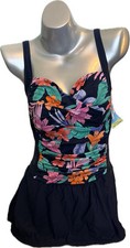 Swim Solutions Navy Multi Tummy Control Skater Swimdress Size 16 Floral Swim NEW