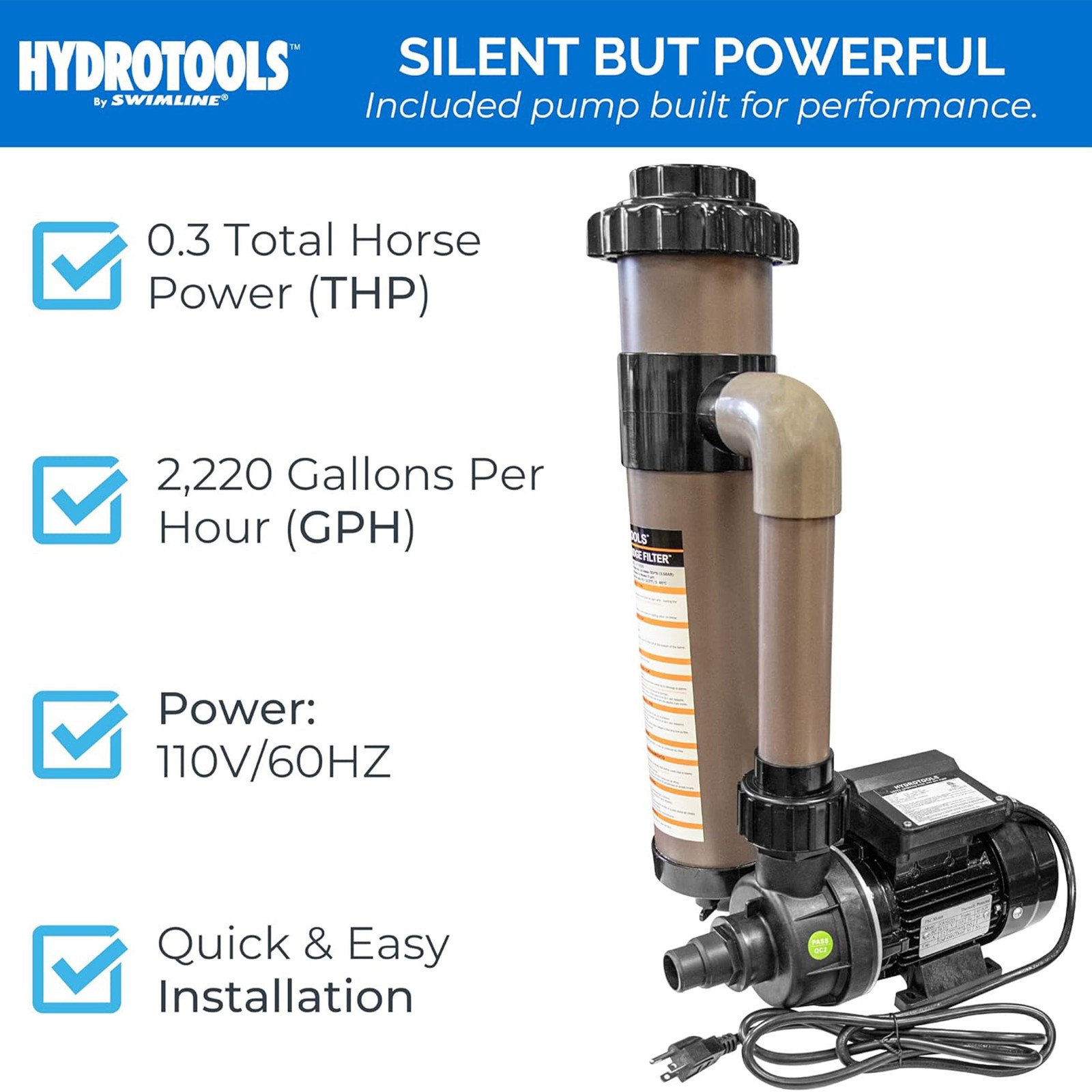 Swimline HYDROTOOLS 8 Sq Ft Pool Filter System for Above Ground Pools ...