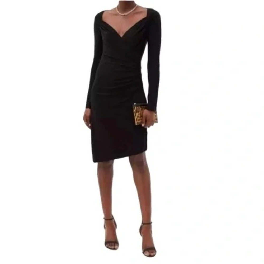 Norma Kamali Black Stretch Sweetheart Long Sleeve Wrap Dress Size XS Cocktail