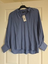 Ladies Et Vous blue vneck long sleeved blouse top with cuffed sleeves-size S