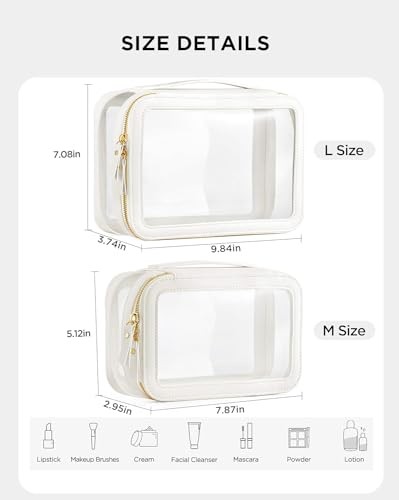 Clear Makeup Bag Organizer Set, Portable Travel Toiletry Large+Medium White - Picture 6 of 7