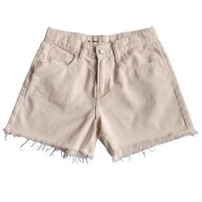 Old Navy Size 14 Girls White Denim Shorts High-Rise Adjustable Waist Frayed Hem.