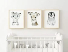 Set of 3 8x10 Unframed Artic Animals Nursery Art Prints