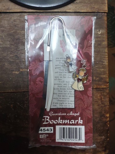 Guardian Angel Silver Tone Bookmark Pink Crystal Bead Metal With Charm - Picture 1 of 11