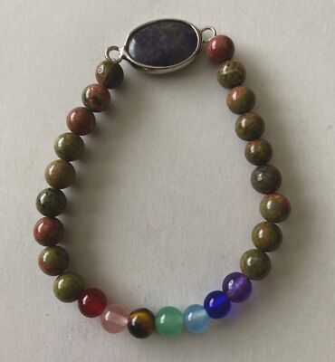 7 Chakra Kristall Edelstein Armband Perle Naturstein Stretch Reiki