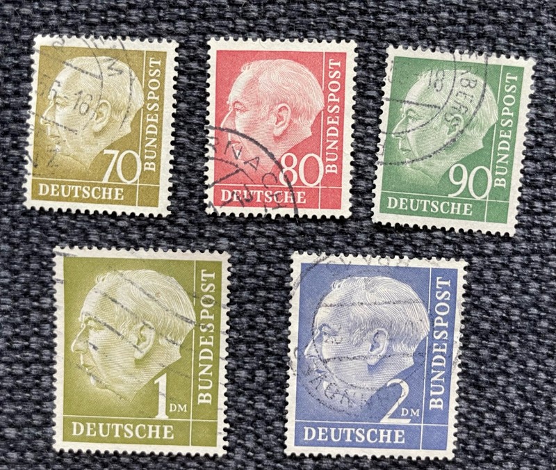 Germany 1954 Theodor Heuss 70pf - 2 DM used. Scott 716-721  Michel 191-195