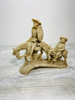 A. SANTINI Don Quixote Sancho Panza  Alabaster Resin Horse Statue From ITALY
