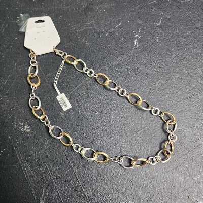 Two Tone Chain Link Necklace Silver Tone Gold Tone Fashion Jewelry 