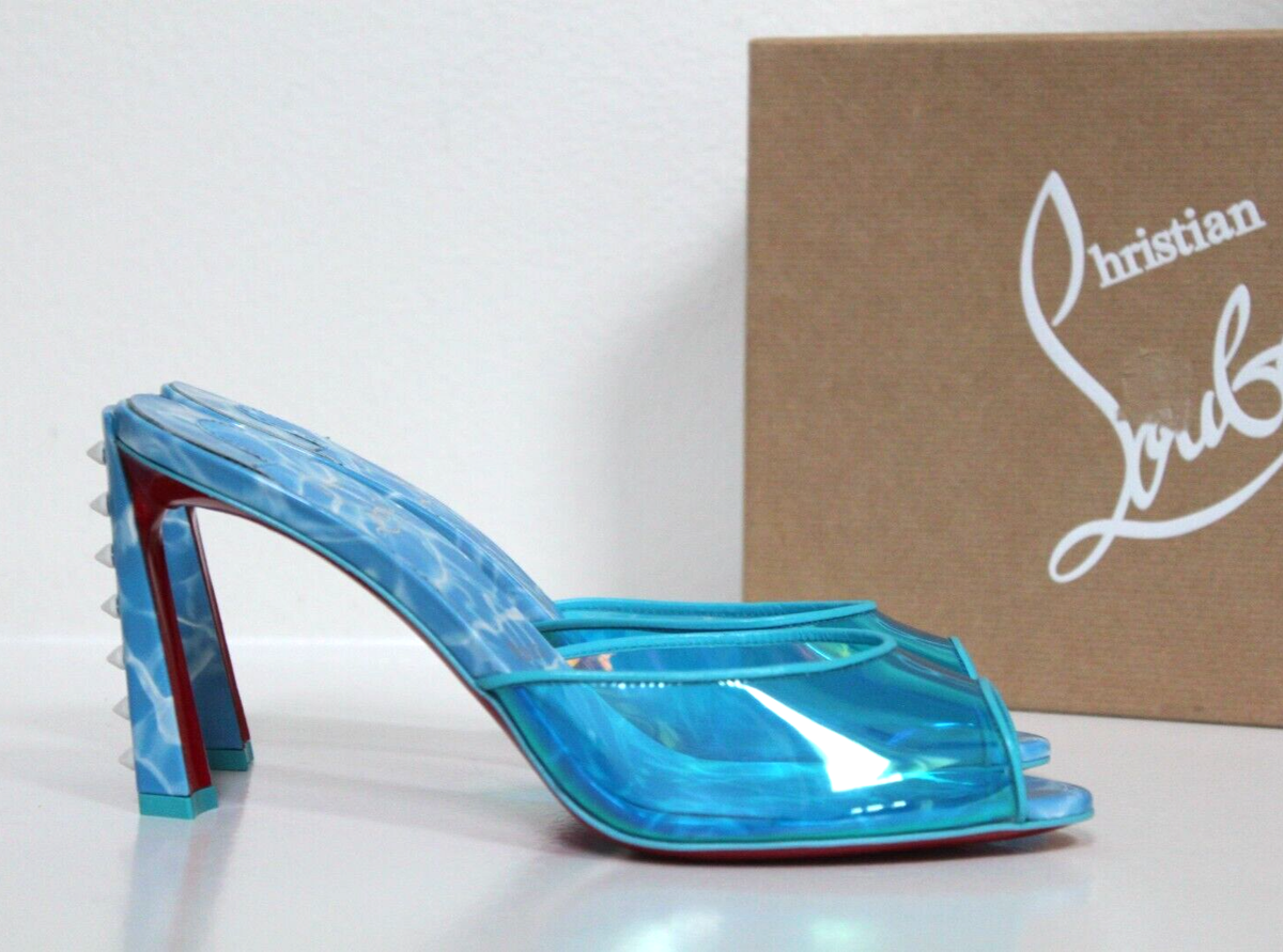 sz 7.5 / 37.5 Christian Louboutin Me Condorapik Blue Pvc Mule