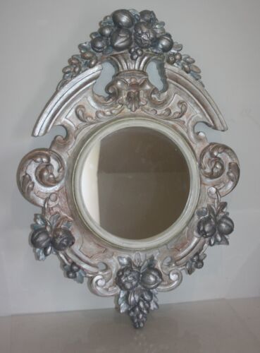 Specchio da parete ornato pezzo dichiarazione francese frutta 19x28 argento oro