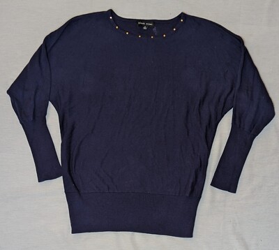 Black Rivet Womans Medium Blouse Shirt Blue with Gold Color Rivets