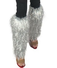 HPO Adult Unisex Festival Short Silver Tinsel Leg Warmers,HA-021-SV