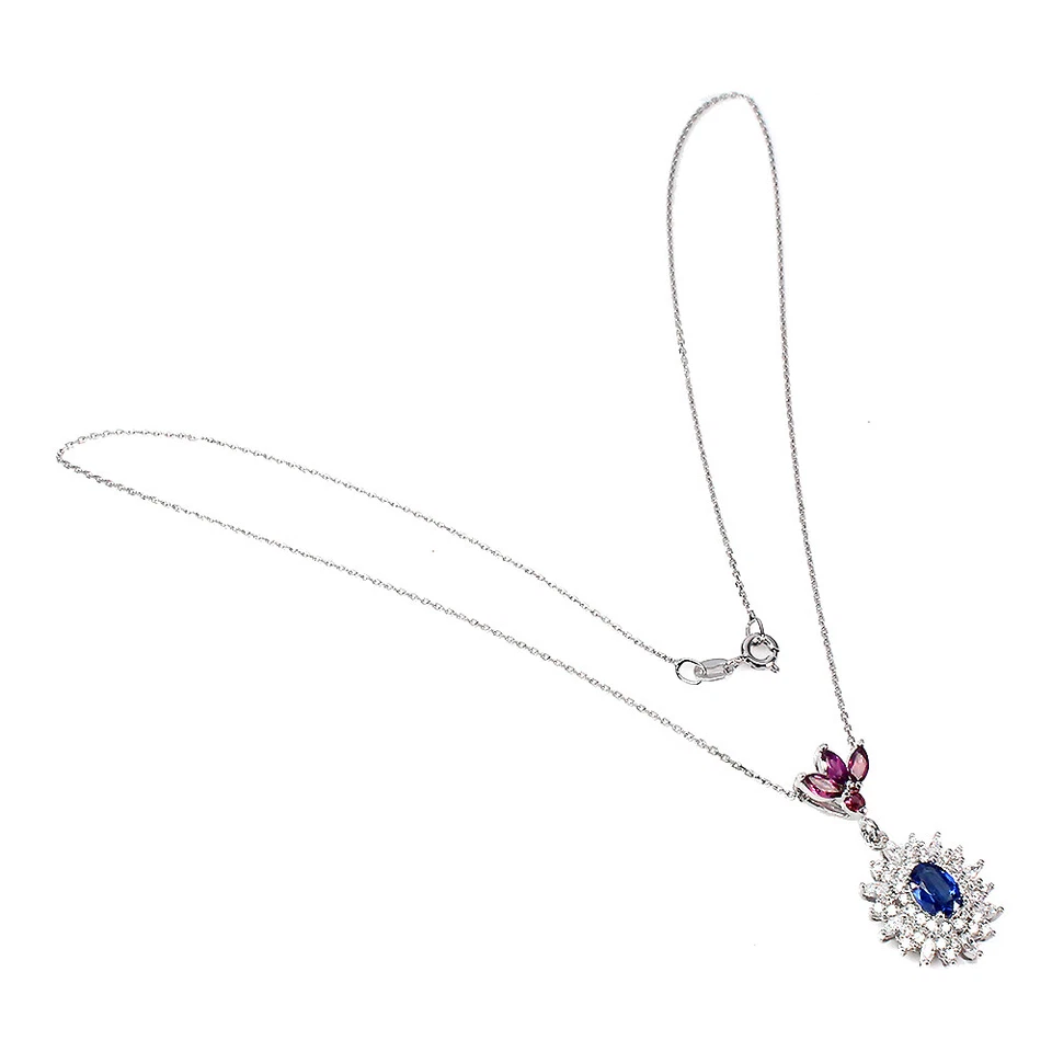 Collar de plata de ley 925 ovalado cianita rodolita granate piedras preciosas joyería Foto 3 de 4