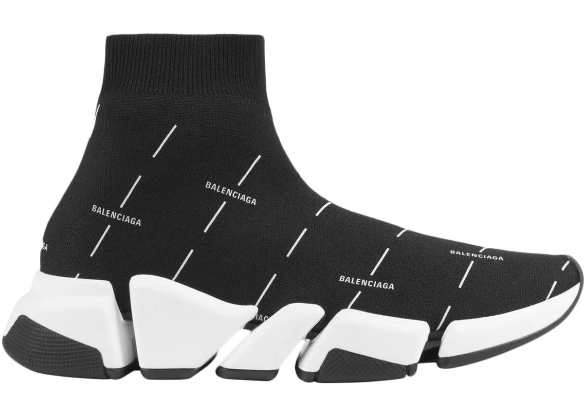 Balenciaga Mens Speed 2.0 Sock Black White All Over Logo High Top