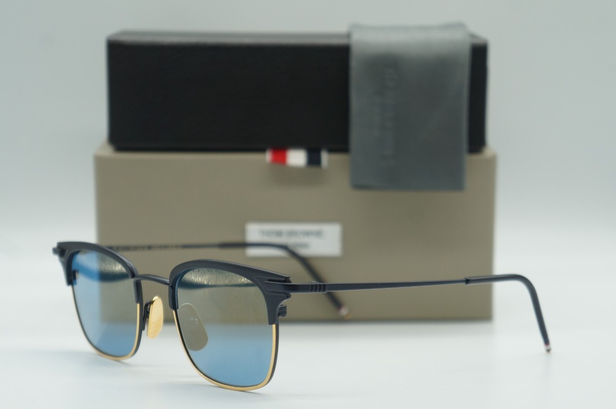 NEW THOM BROWNE TB-102-C-T NAVY GOLD AUTHENTIC SUNGLASSES