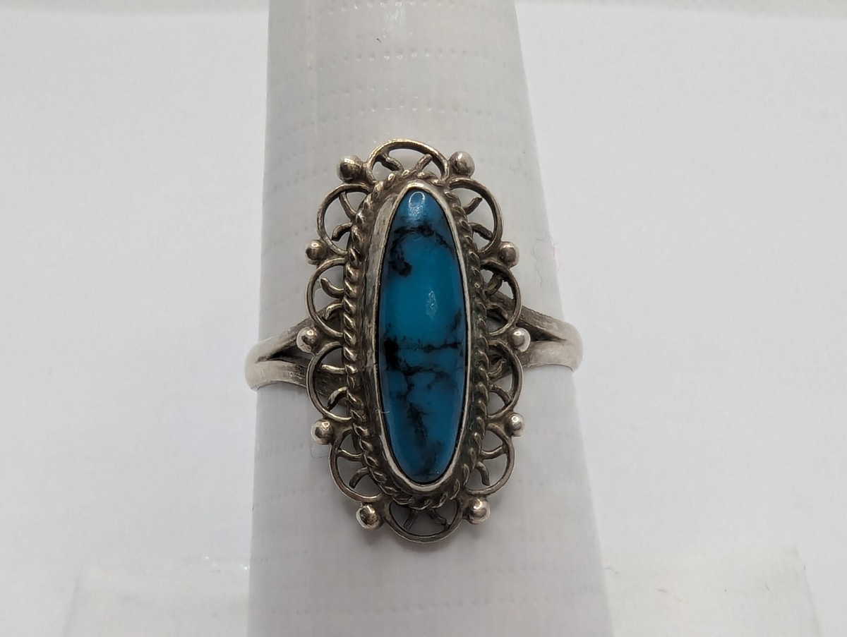 Vintage Southwestern Sterling Silver 925 Turquoise Ring Size 7.75 