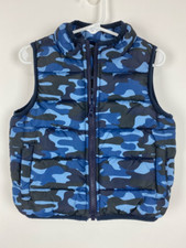 Gymboree Puffer Vest Boys 12 - 24 Months Blue Camouflage Full Zip Fleece Pockets