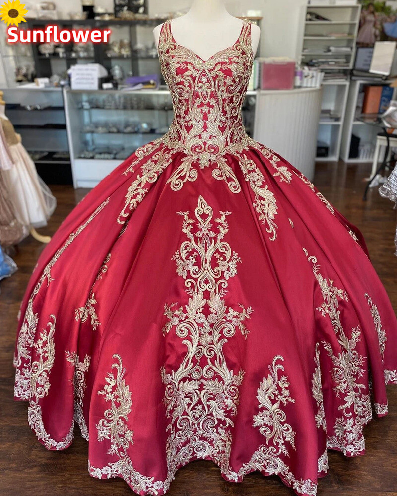 Vintage Burgundy Satin Quinceanera Dresses Sweet 15 16 Pageant Party Ball  Gowns | eBay
