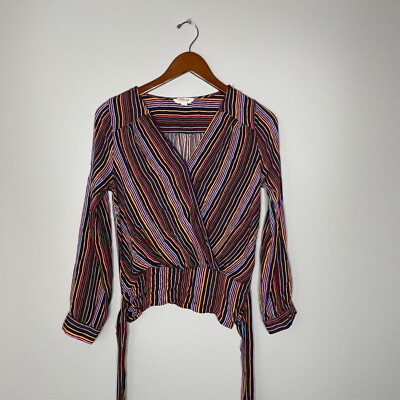 Sandy And Sid womens Small Bright Striped Tie Front Blouse Long Sleeve