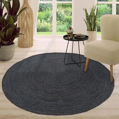Teppich Rund BLACK Natürliche Jute Geflochten Handmade Landhaus Boho - Bild 1 von 4