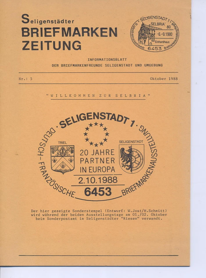 Seligenstädter Briefmarkenzeitung Nr. 5 Oktober 1988 - Bild 1 von 1