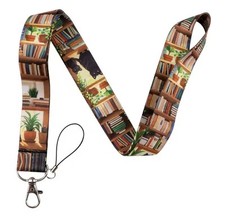 Bookshelves Bookshelf Book Books Library Shelves Black Cat Cats Kitten Lanyard