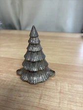 Silver Pewter Metal Christmas Tree Small Candle Holder 4" Tall 3" Diameter