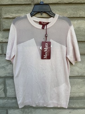 Max Mara Studio Pina Top Short Sleeve Dusty Punk Medium $595