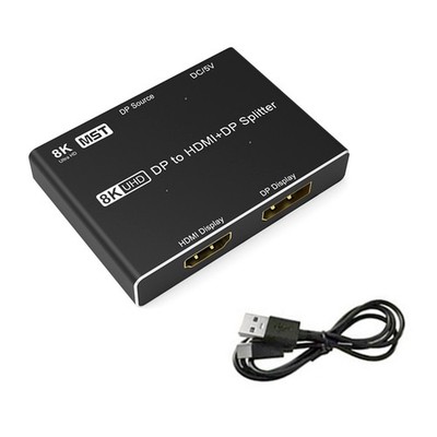 8K 30Hz DP To HDMI/DP Splitter Repeater 1x2 MST Splitter 32.4Gbps For Windows