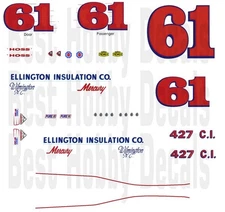 #61 HOSS ELLINGTON 1967 Mercury 1/64th HO Scale Slot Car Waterslide Decals