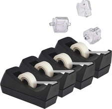 Desktop Tape Dispenser, 4-Pack, Non-Skid Base - with 3 Extra Dispenser Replaceme