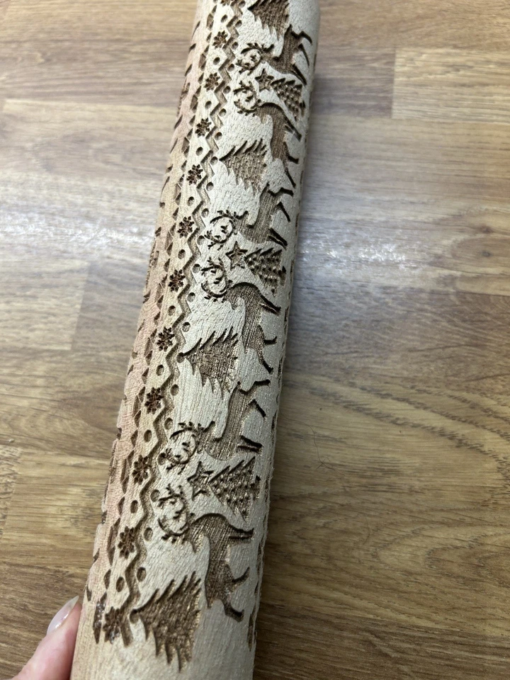 Christmas Cookies Baking & Cooking Rolling Pin Embossed Shapes Festive Reindeer - Image 3 of 4