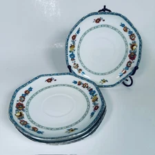 Bloch & Co Eichwald Czechoslovakia Saucer set of 4 Floral Boarder Vintage