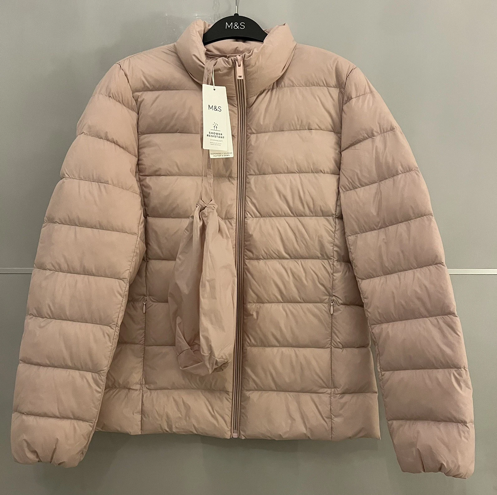 Marks&Spencer Ladies Feather & Down Quilted Packaway Puffer Jacket pink Size 10