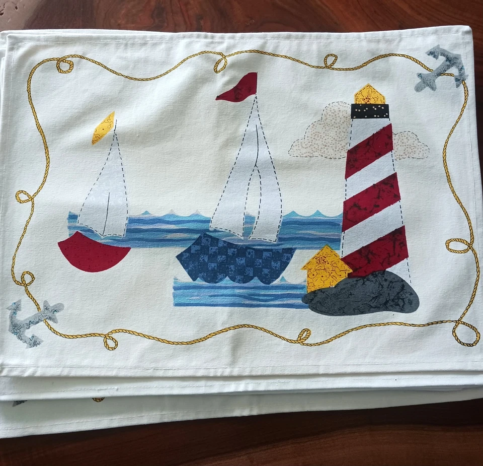 Neu Segelboot Tischsets 6er Set ca. 13" x 18" Ozean Maritim Meer Neu ohne Etikett