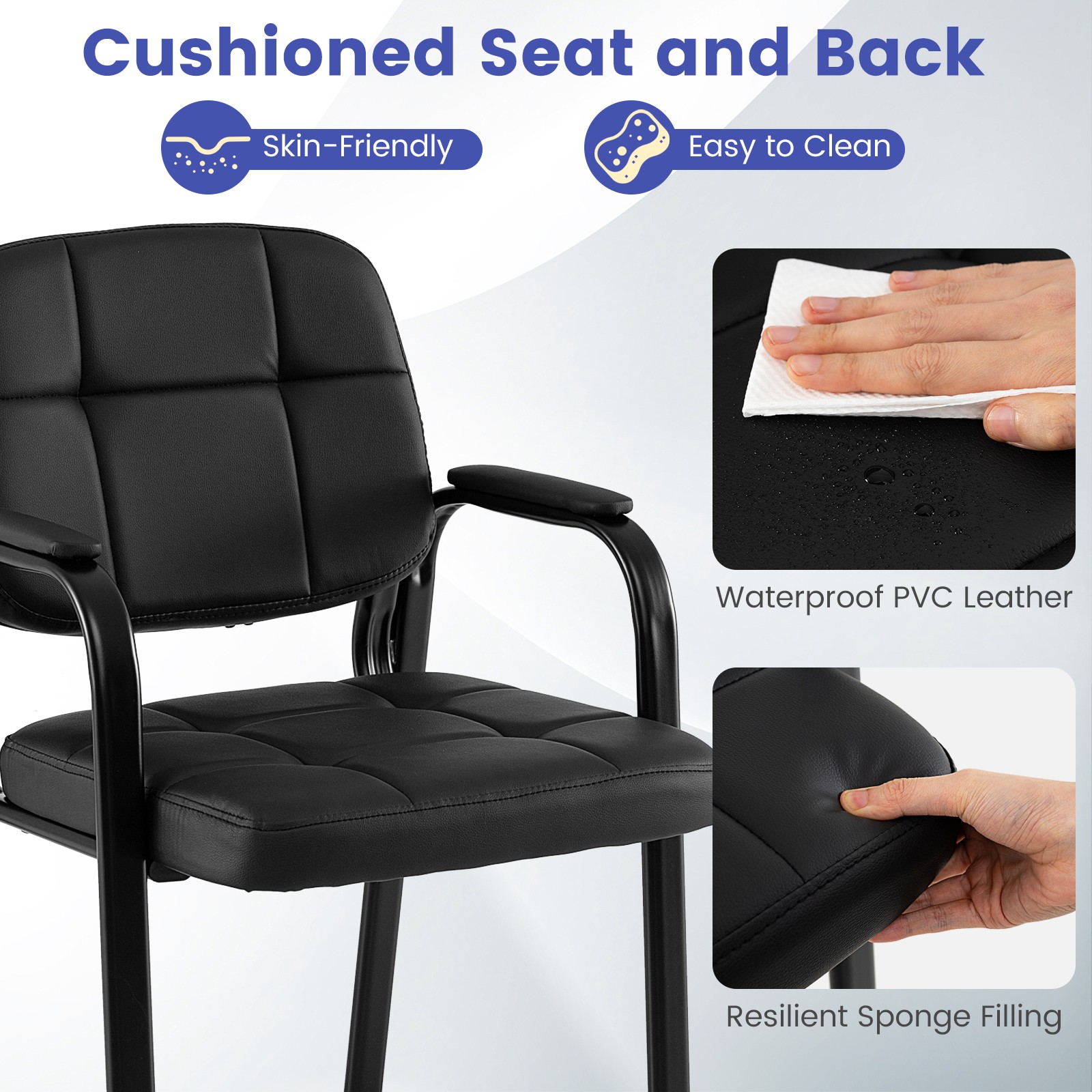 Leather Office Reception Chairs Set of 4 w/Padded Armrests, Metal Frame for Home