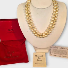 KJL KENNETH JAY LANE DOUBLE STRAND HAND KNOTTED FAUX PEARL NECKLACE 