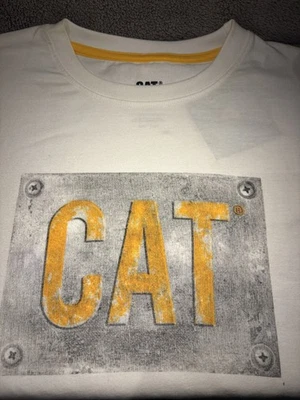 Caterpillar CAT T-Shirt Herren Gr. M Weiß Gelb Vintage Logo Neu mit Etikett. - Bild 1 von 4