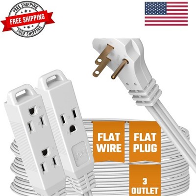 Flat 3-Outlet Extension Cord 6 Ft for Indoor Use by - -Listed 3-Prong Multi E...