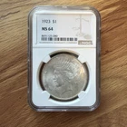 SILVER 1923 MS64 PEACE DOLLAR GRADED NGC 1$ 90% P MINT AG COIN