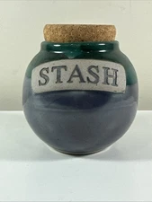 Tumbleweed Pottery “Stash” Jar w/ Cork Lid - Purple Green Glazed Jar N. Carolina