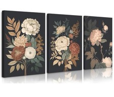 Vintage Flower Wall Art Dark Floral Canvas Wall Art Botanical Farmhouse Prints B