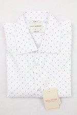 Lucky Brand Mens Slim Fit Stretch Dress Shirt 15-15/5 32/33 White Blue All Over