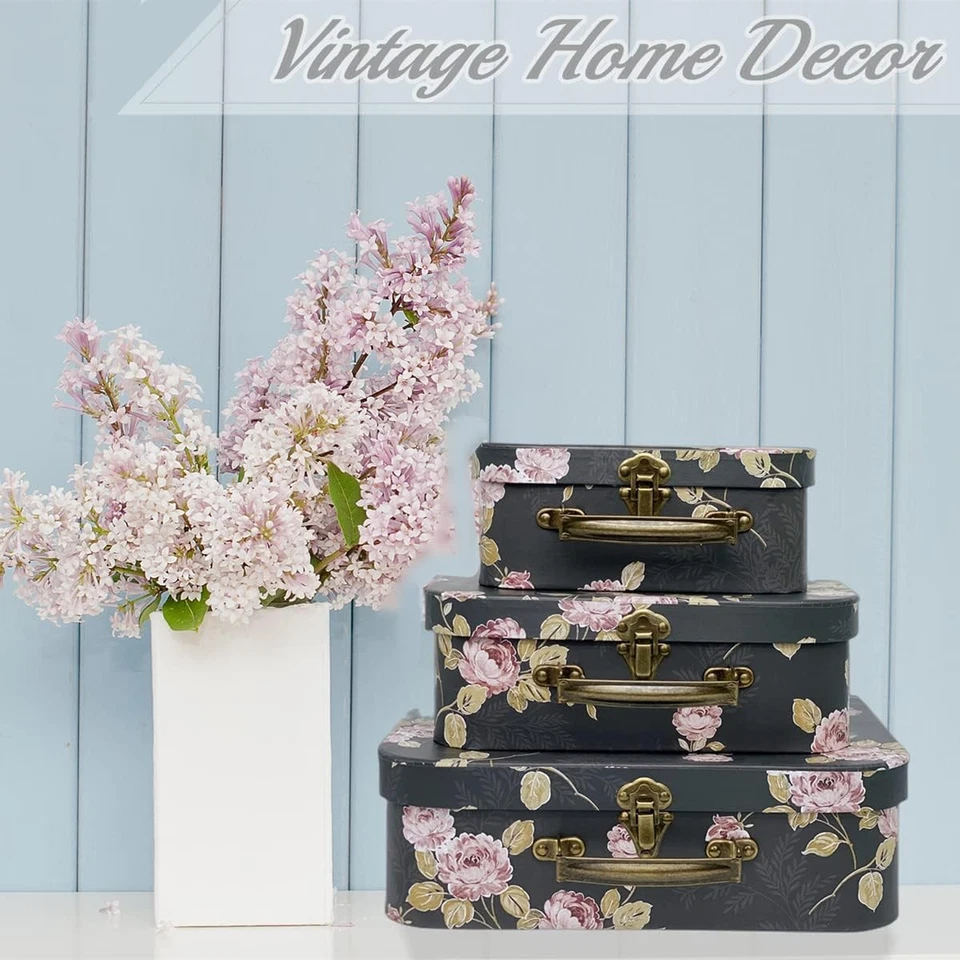 Decorative Boxes Set of 3 Storage With Lids, Black Flowers - Изображение 2 из 4