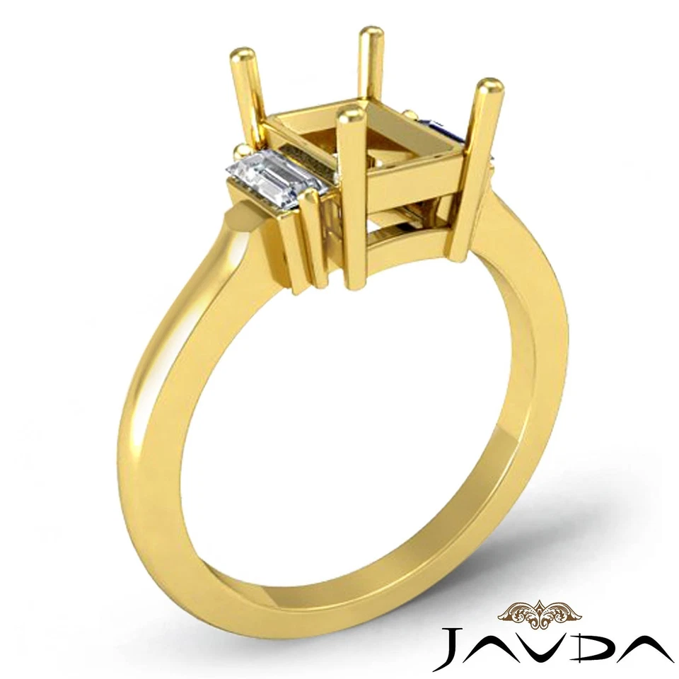 3Stone Fine Diamond Baguette Emerald Mount Engagement Ring 18k Yellow Gold 0.25C - Image 2 of 4