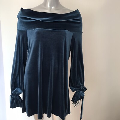 Sun & Moon Velvet Top Womens Medium Blue Holiday Party Bell Sleeve Disco USA