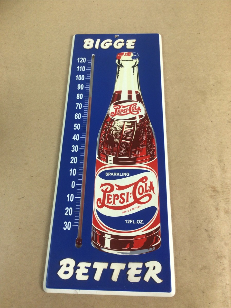 VINTAGE LOOK PEPSI COLA BIGGE BETTER Wooden THERMOMETER SIGN