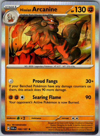 Pokemon - Hisuian Arcanine - 100/167 - Holo Rare - Twilight Masquerade - NM/M